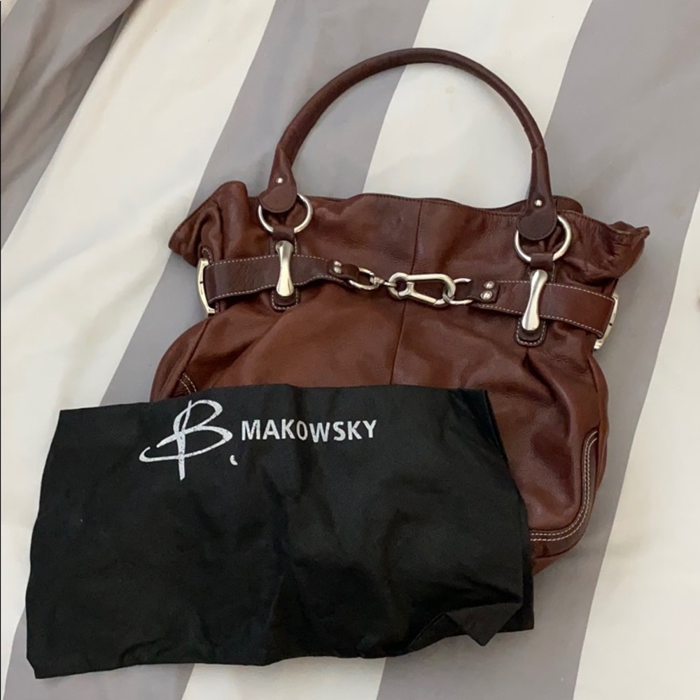 B. Makowsky Large Purse - Brown w/Silver Hardware